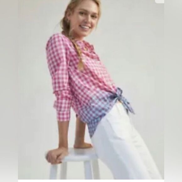 Anthro x Pilcro Deb Shimmer Gingham Ombré button down shirt. XS - Picture 1 of 2